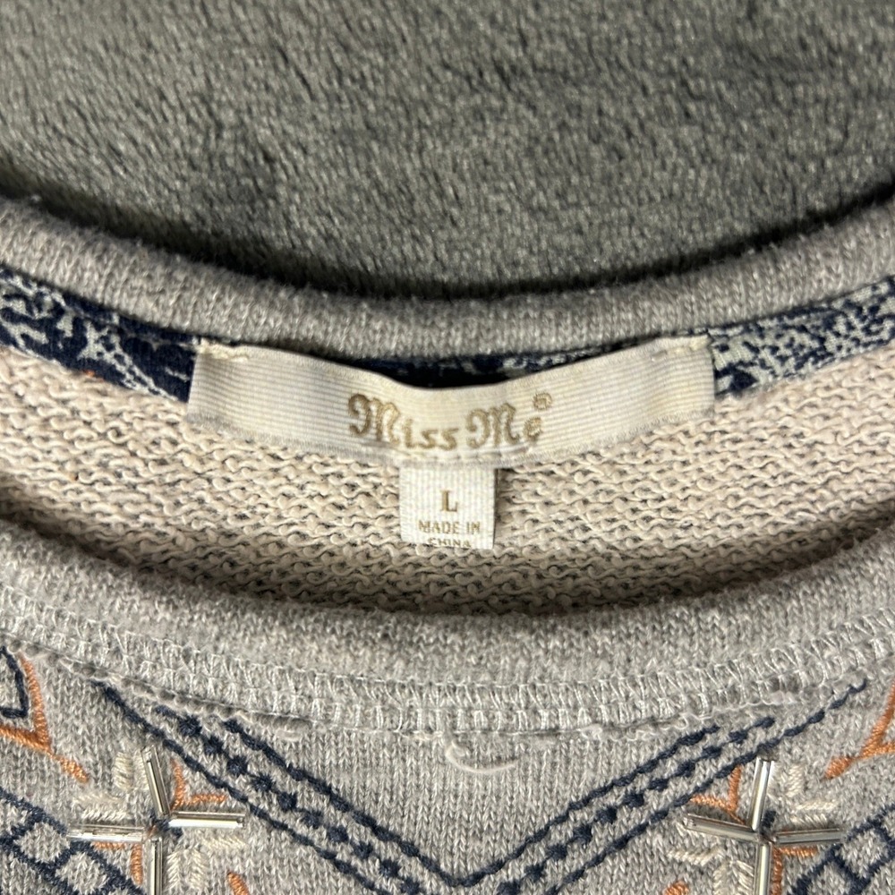 Miss Me Sweatshirt Womens Large Gray Embroidered Western Frstival Boho Top - Picture 4 of 7